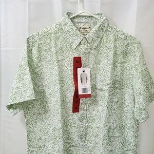 Weatherproof Vintage Men's Light Green Paisley Shirt Linen Cotton Blend